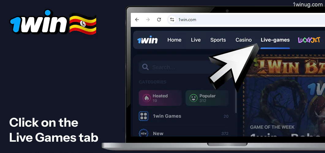 Click on the 1win Live Games tab