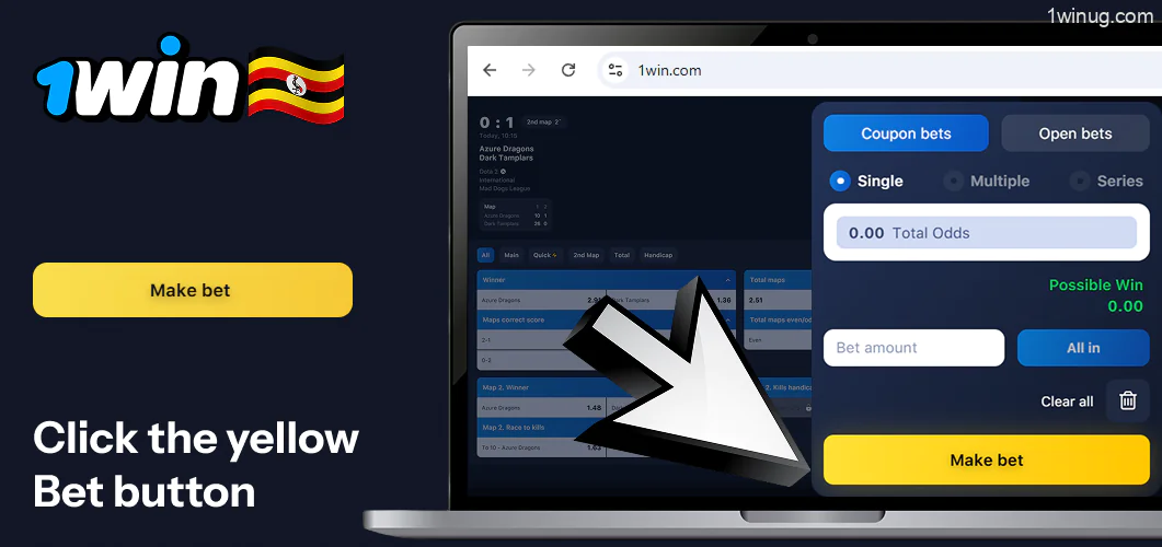 1win you can click the yellow Bet button