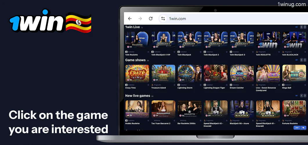 Various 1win live casino Uganda games