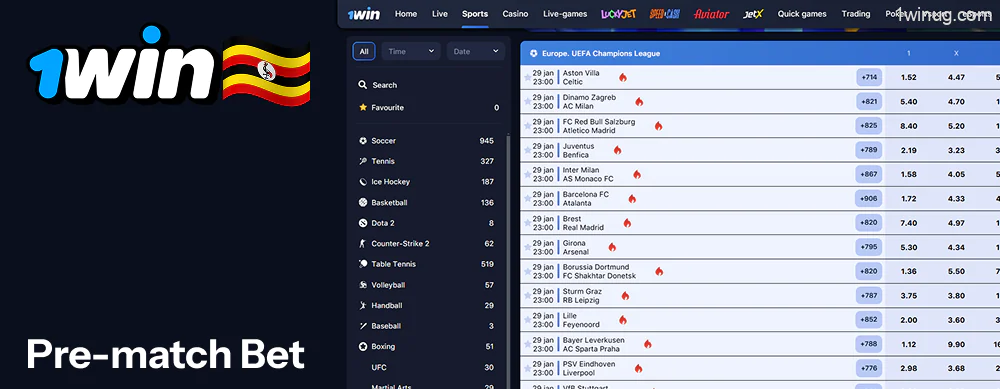 Pre-match Bet 1win
