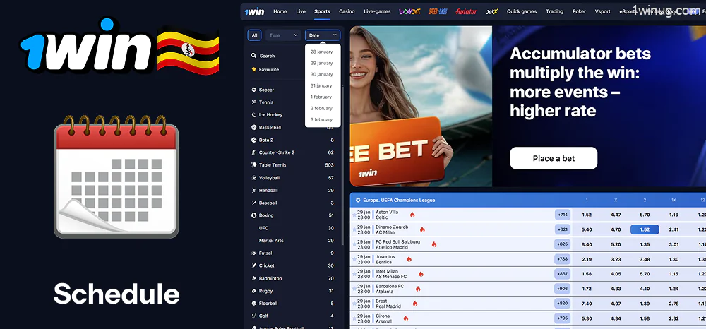 1win betting Schedule