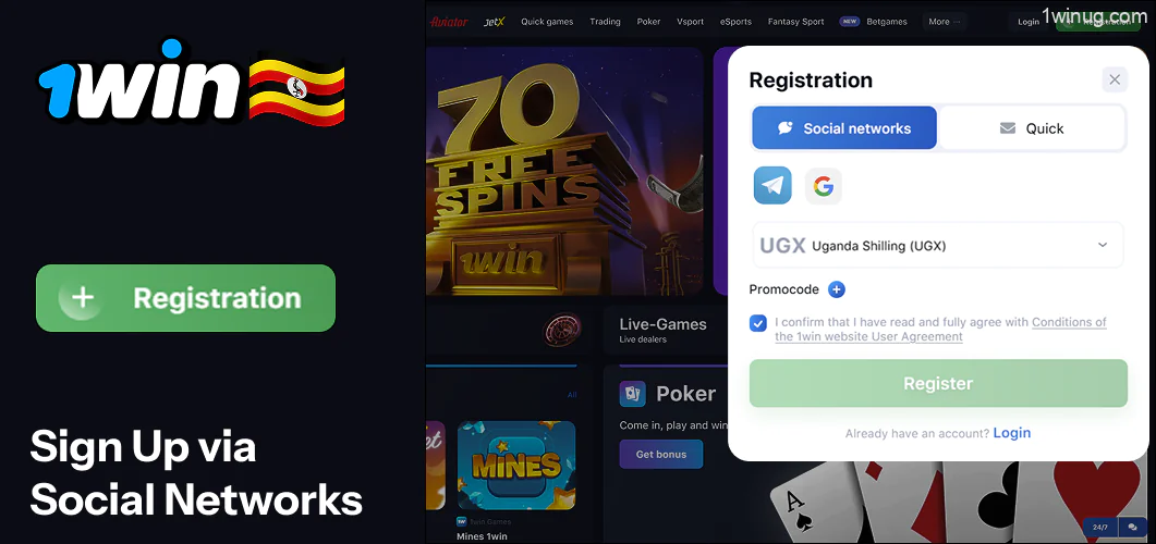 1win Sign Up via Social Networks