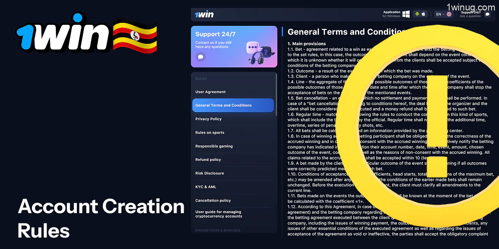 Account Creation Terms and Conditions 1win